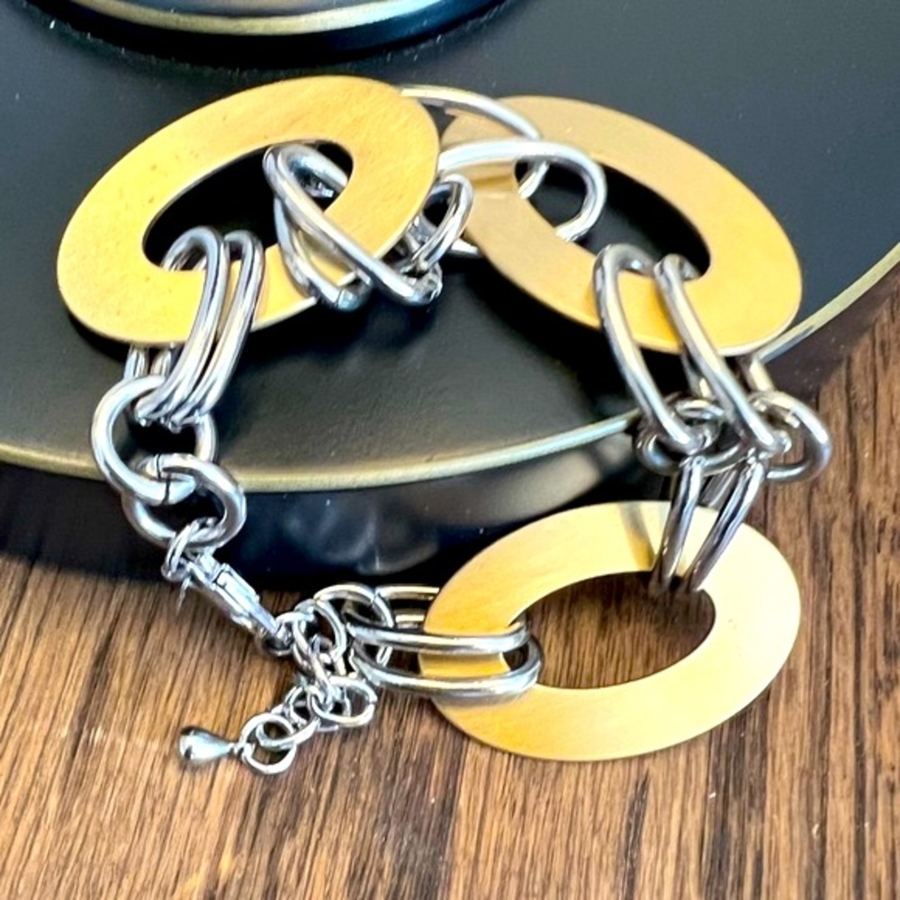 Gold & Silver Oval Link Bracelet - Elegant Women's Chain Bracelet